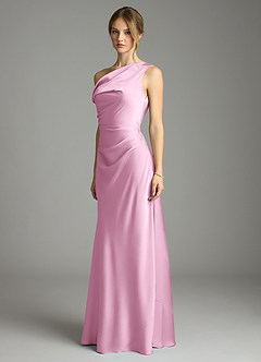 Azazie Emerson Bridesmaid Dresses Candy Pink Mermaid Off the Shoulder Stretch Satin Dress image4