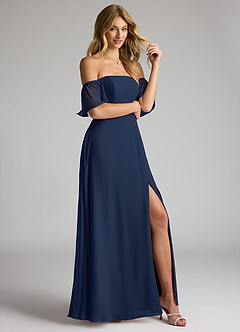 Azazie Sue Bridesmaid Dresses Dark Navy A-Line Off the Shoulder Chiffon Convertible Dress image11