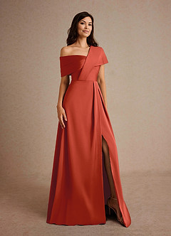 Azazie Milton Mother of the Bride Dresses Rust A-Line Pleated Stretch Satin Dress image8