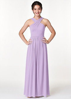 Azazie Jiya Junior Lilac A-Line Pleated Mesh Dress image4