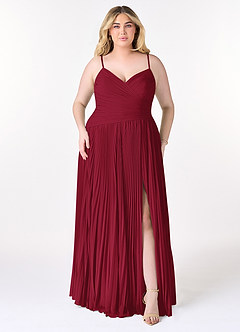 Azazie Vini Brautjungfernkleider A-Linie V-Hals Gefaltet Chiffon Kleid Burgunderrot image7