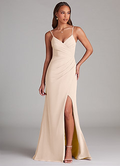 Azazie Maci Robes de demoiselle d'honneur Robe Fourreau en Mousseline de soie Plissée Albâtre Blanc image1
