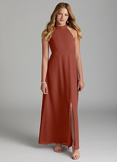 Azazie Clarice Junior Auburn A-Line Side Slit Chiffon Dress image4