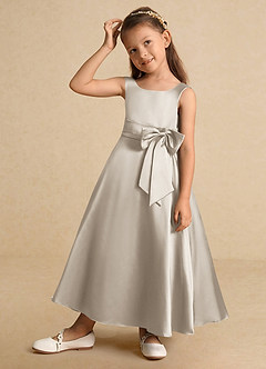 Azazie Lindy Flower Girl Dresses Frost A-Line Pleated Matte Satin Dress image3