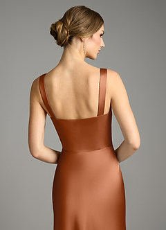 Azazie Alouette Bridesmaid Dresses Copper Mermaid Pleated Stretch Satin Dress image4