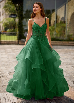 Spitze Dunkelgrün Ballkleid aus transparenter Spitze image5