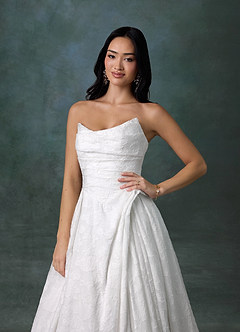 Azazie Ariana Wedding Dresses Diamond White Ball-Gown Strapless Floral Burnout Dress image3