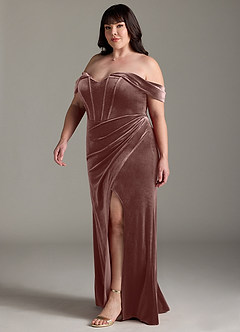 Azazie Jas Bridesmaid Dresses Espresso Sheath Off-The-Shoulder Corset Velvet Convertible Dress image13