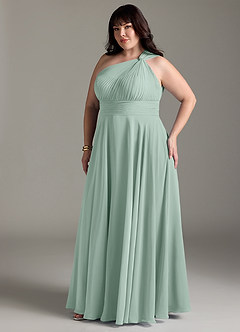 Azazie Charlize Bridesmaid Dresses Agave A-Line One Shoulder Chiffon Dress image11