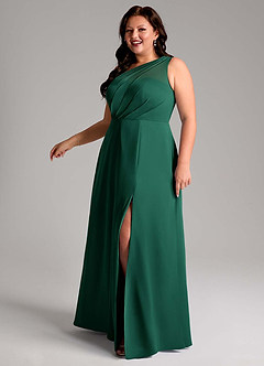 Azazie Phaedra Vestidos de damas de honor Vestido de Esmeralda de Gasa de Corte en A con Hombro unilateral image12