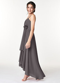 Azazie Catalina Junior Steel Grey A-Line Ruched Chiffon Dress image5