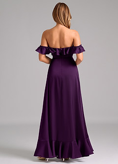 Azazie Lyra Bridesmaid Dresses Grape A-Line Off the Shoulder Stretch Satin Convertible Dress image6