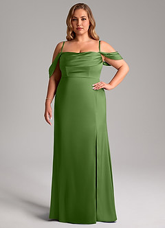 Azazie Saige Vestidos de damas de honor Vestido de Albahaca de Satén Elástico de Corte Recto con Vestidos sin tirantes image15