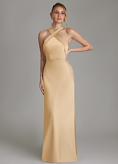 Azazie June Bridesmaid Dresses Gold Sheath Stretch Satin Dress image3
