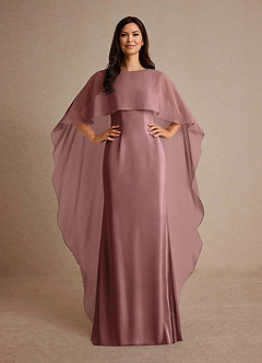 Azazie Milfred Mother of the Bride Dresses Vintage Mauve Sheath Boatneck Stretch Satin Dress image2