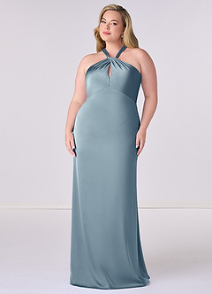 Barbie ♥ Azazie Bridesmaid Dresses Dusty Blue Sheath Stretch Satin Dress image7