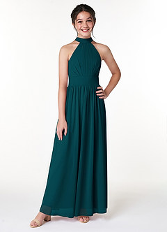 Azazie Iman Junior Pine A-Line Pleated Chiffon Dress image4