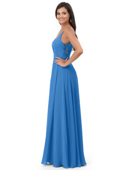 Azazie Lennon Bridesmaid Dresses Blue Jay A-Line Lace Chiffon Dress image3