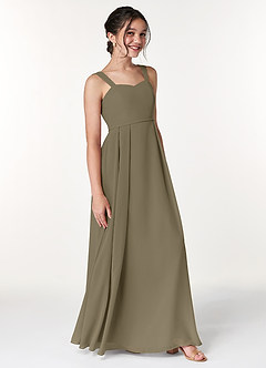 Azazie Simoan Junior Abito A-Line in Chiffon Scollo a Cuore Willow Green image3