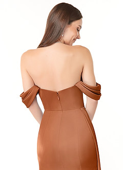 Azazie Amyra Brautjungfernkleider Wandelbar Etui Schulterfrei Stretch-Satin Kleid Kupfer image3