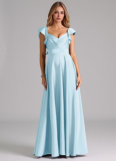 Azazie Leilani Bridesmaid Dresses Sky Blue A-Line Ruched Stretch Satin Dress image3
