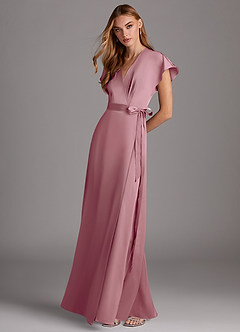 Azazie Nico Final Sale Vintage Mauve A-Line V-Neck Stretch Satin Dress image4