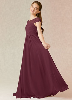 Azazie Silvermist Junior Cabernet A-Line Pleated Chiffon Dress image5