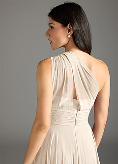 Azazie Charlize Bridesmaid Dresses White Alabaster A-Line One Shoulder Chiffon Dress image13
