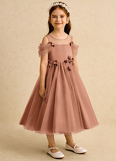 Azazie Juni Blumenmädchenkleider Ballkleid Plissee Tüll Kleid Bronzer image8