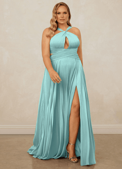 Christian Siriano Bridal for Azazie 1009 Bridesmaid Dresses Aqua A-Line Pleated Chiffon Dress image9