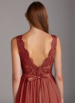 Azazie Elly Brautjungfernkleider A-Linie Rundhalsausschnitt mit Spitze Chiffon Kleid Terrakotta image4
