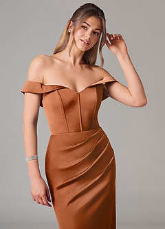 Azazie Everly Brautjungfernkleider Wandelbar Meerjungfrau-Linie Schulterfrei Stretch-Satin Kleid Kupfer image7