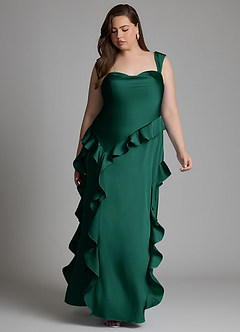 Azazie Sloane At-home Try On Dresses Emerald A-Line Sweetheart Neckline Stretch Satin Dress image11