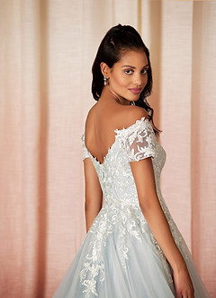 Azazie Rowe Wedding Dresses Ball-Gown Off the Shoulder Tulle Chapel Train Dress image5