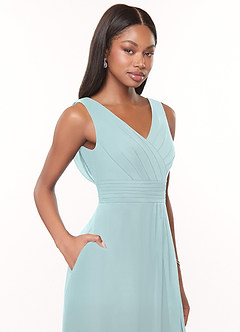 Azazie Karina Bridesmaid Dresses Mist A-Line Pleated Chiffon Dress image5