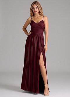 Azazie Vini Bridesmaid Dresses Cabernet A-Line Pleated Stretch Satin Dress image3