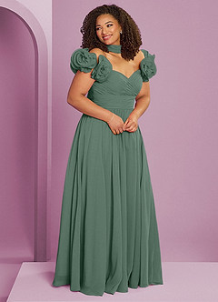 Barbie ♥ Azazie Bridesmaid Dresses Eucalyptus A-Line Off the Shoulder Chiffon Convertible Dress image12