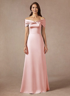 Azazie Amelia Kleider für die Brautmutter A-Linie Schulterfrei Stretch-Satin Kleid Zartrosa image3