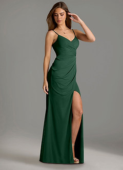 Azazie Maci Robes de demoiselle d'honneur Robe Fourreau en Maille Plissée Vert Foncé image3
