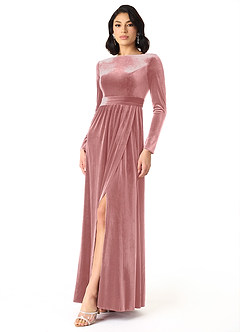 Azazie Brynn Bridesmaid Dresses Dusty Rose A-Line Long Sleeve Velvet Dress image2