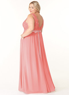 Azazie Elly Robes de demoiselle d'honneur Robe Trapèze en Mousseline de soie Encolure dégagée en dentelle Corail image10