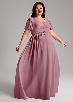 Azazie Verna Maternity Bridesmaid Dresses A-Line V-Neck Ruched Chiffon Floor-Length Dress image9
