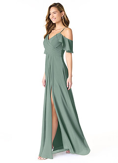 Azazie Dakota Bridesmaid Dresses Silver Sage A-Line V-Neck Pleated Chiffon Dress image3