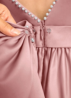 Azazie Dumpling Blumenmädchenkleider A-Linie Schleifen Matte Satin Kleid Altrosa image7