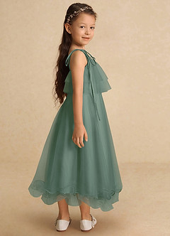 Azazie Bunie Flower Girl Dresses Eucalyptus A-Line Spaghetti Strap Tulle Dress image4