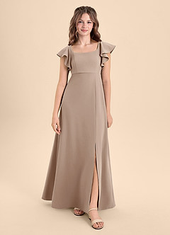Azazie Bondi Junior Robe Trapèze en Crêpe Élastique Fente Latérale Taupe image3