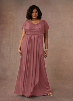 Azazie Reneya Mother of the Bride Dresses Desert Rose A-Line Pleated Mesh Dress image7