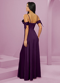 Barbie ♥ Azazie Bridesmaid Dresses Grape A-Line Off the Shoulder Stretch Satin Dress image2