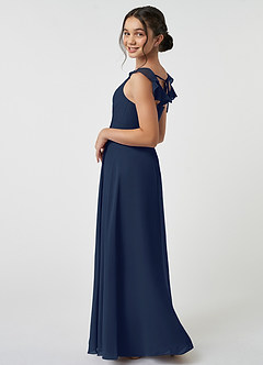 Azazie Amada Junior Dark Navy A-Line Ruched Chiffon Dress image4