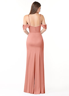 Azazie Amyra Bridesmaid Dresses Coral Sheath Off the Shoulder Stretch Satin Convertible Dress image2